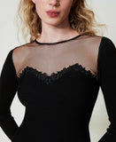 Abito corto in maglia con tulle e ricamo | TWINSET - PMC Portici