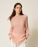 Maglia a lupetto con frange e perle