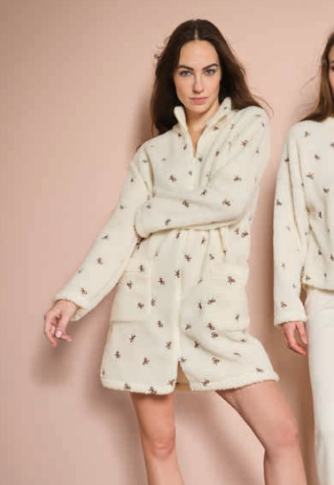 Vestaglia in pile con zip ricamo fiocchetti | ETHEL - PMC Portici