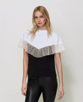 T-shirt bicolore con balza in tulle | TWINSET - PMC Portici