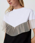 T-shirt bicolore con balza in tulle | TWINSET - PMC Portici