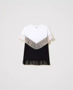 T-shirt bicolore con balza in tulle | TWINSET - PMC Portici