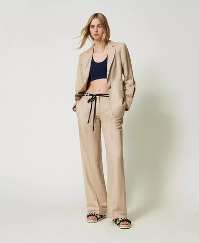 Pantaloni in misto lino con cintura | TWINSET - PMC Portici