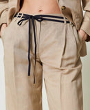 Pantaloni in misto lino con cintura | TWINSET - PMC Portici