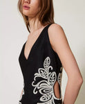 Abito corto in misto lino con ricami | TWINSET - PMC Portici