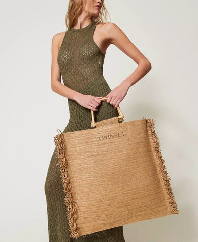 Borsa shopper effetto paglia con frange | TWINSET - PMC Portici