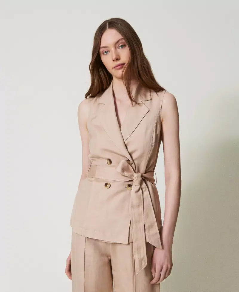 Gilet in misto lino con cintura | TWINSET - PMC Portici

