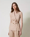 Gilet in misto lino con cintura | TWINSET - PMC Portici


