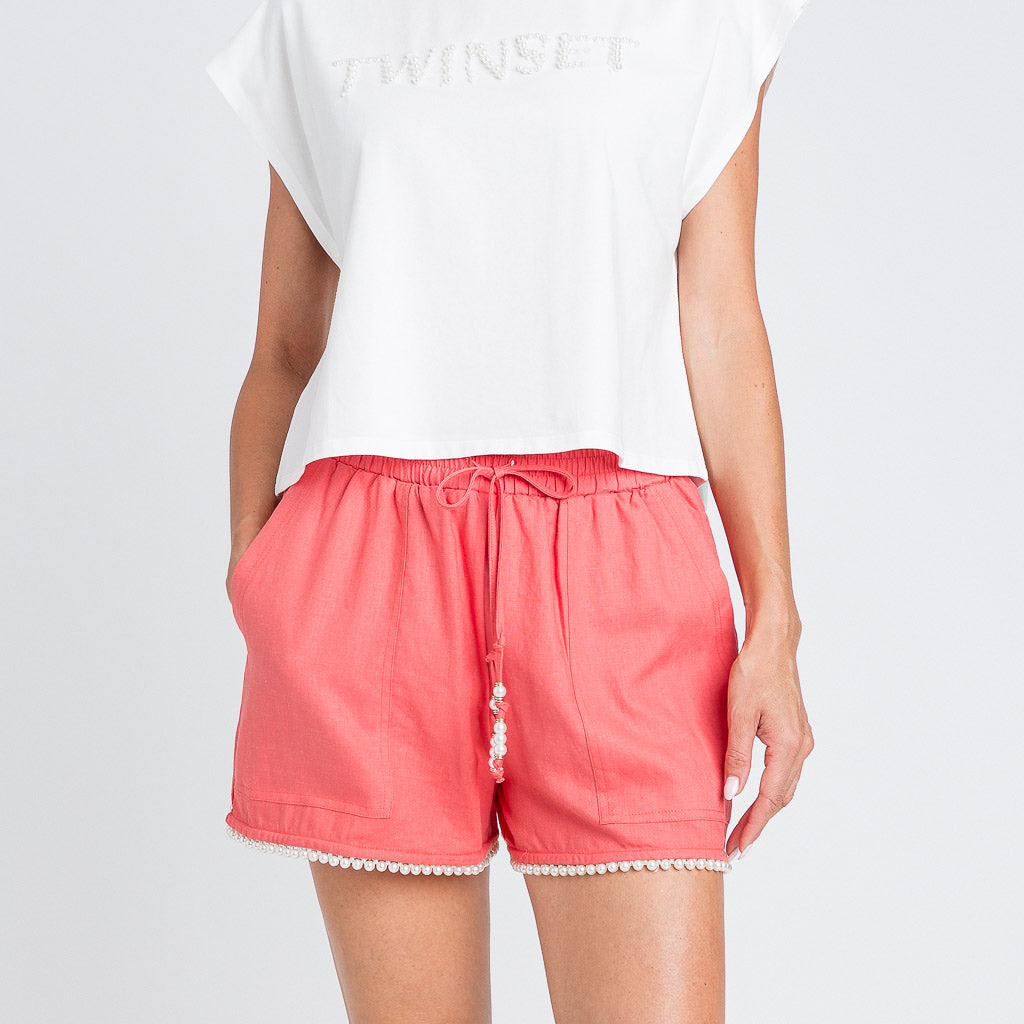 Shorts in misto lino con perle | TWINSET - PMC Portici

