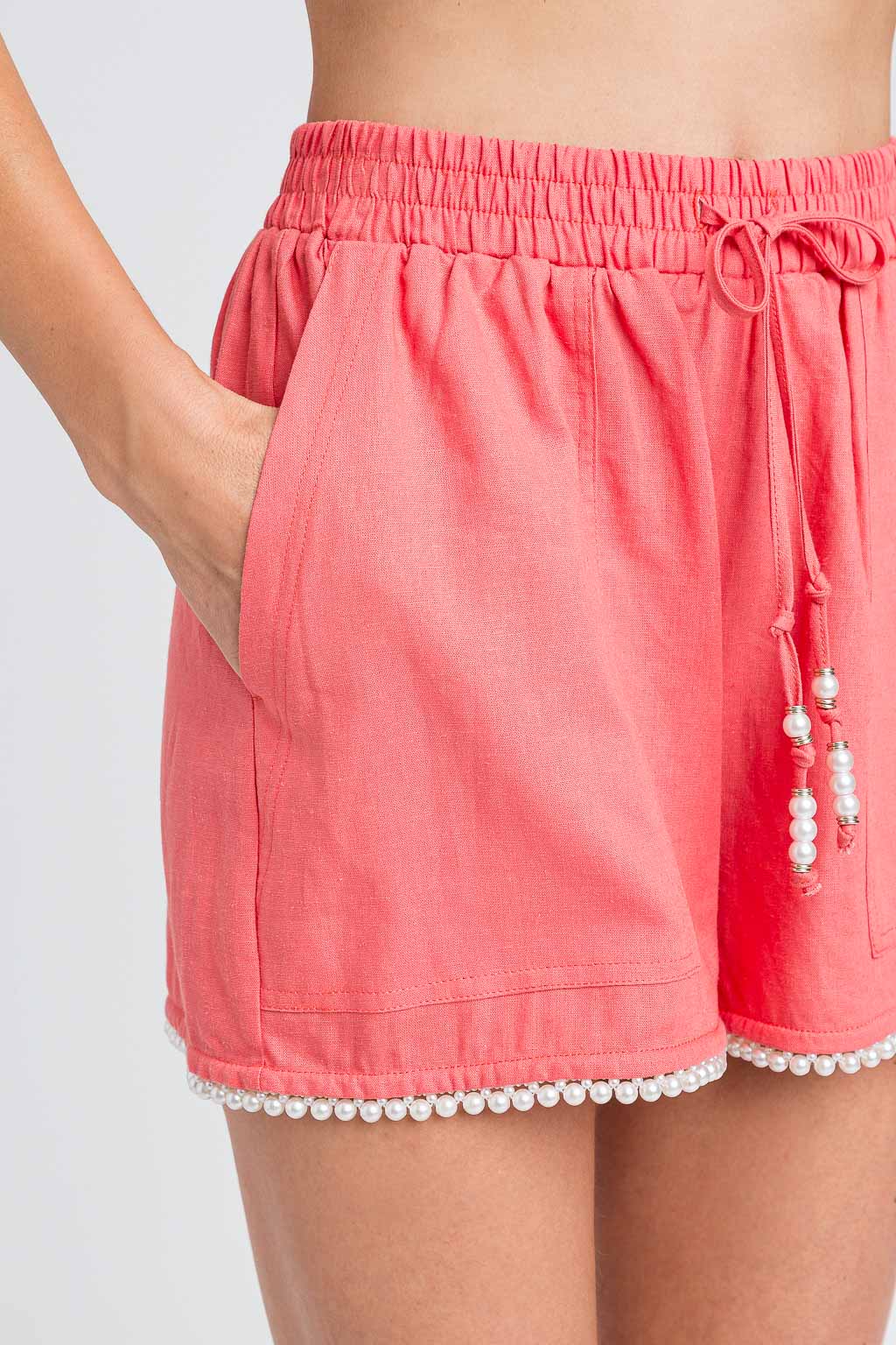 Shorts in misto lino con perle | TWINSET - PMC Portici

