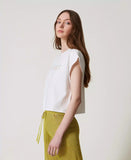 T-shirt con ricamo logo di perle | TWINSET - PMC Portici

