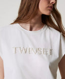 T-shirt con ricamo logo di perle | TWINSET - PMC Portici

