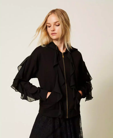 Felpa con volant in georgette | TWINSET - PMC Portici

