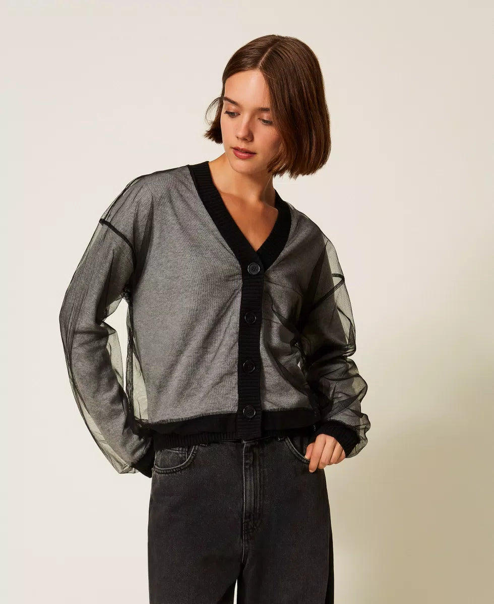 Cardigan in maglia doppiata in tulle | TWINSET - PMC Portici

