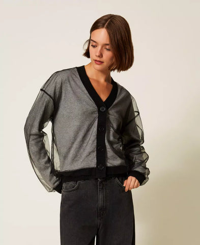 Cardigan in maglia doppiata in tulle | TWINSET - PMC Portici

