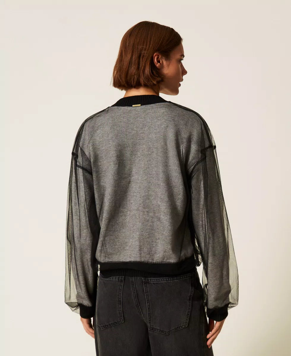 Cardigan in maglia doppiata in tulle | TWINSET - PMC Portici

