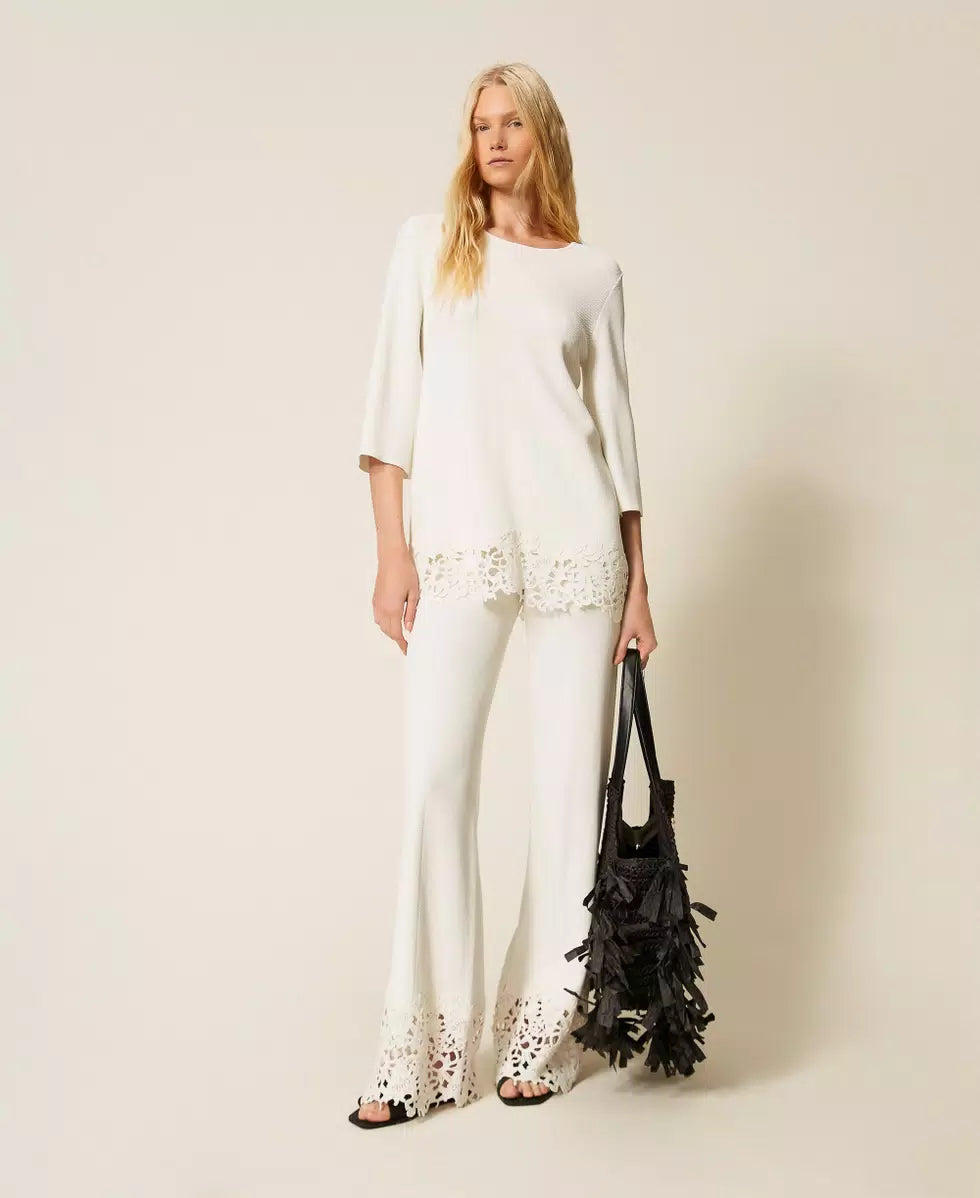 Pantaloni in maglia con pizzo | TWINSET - PMC Portici
