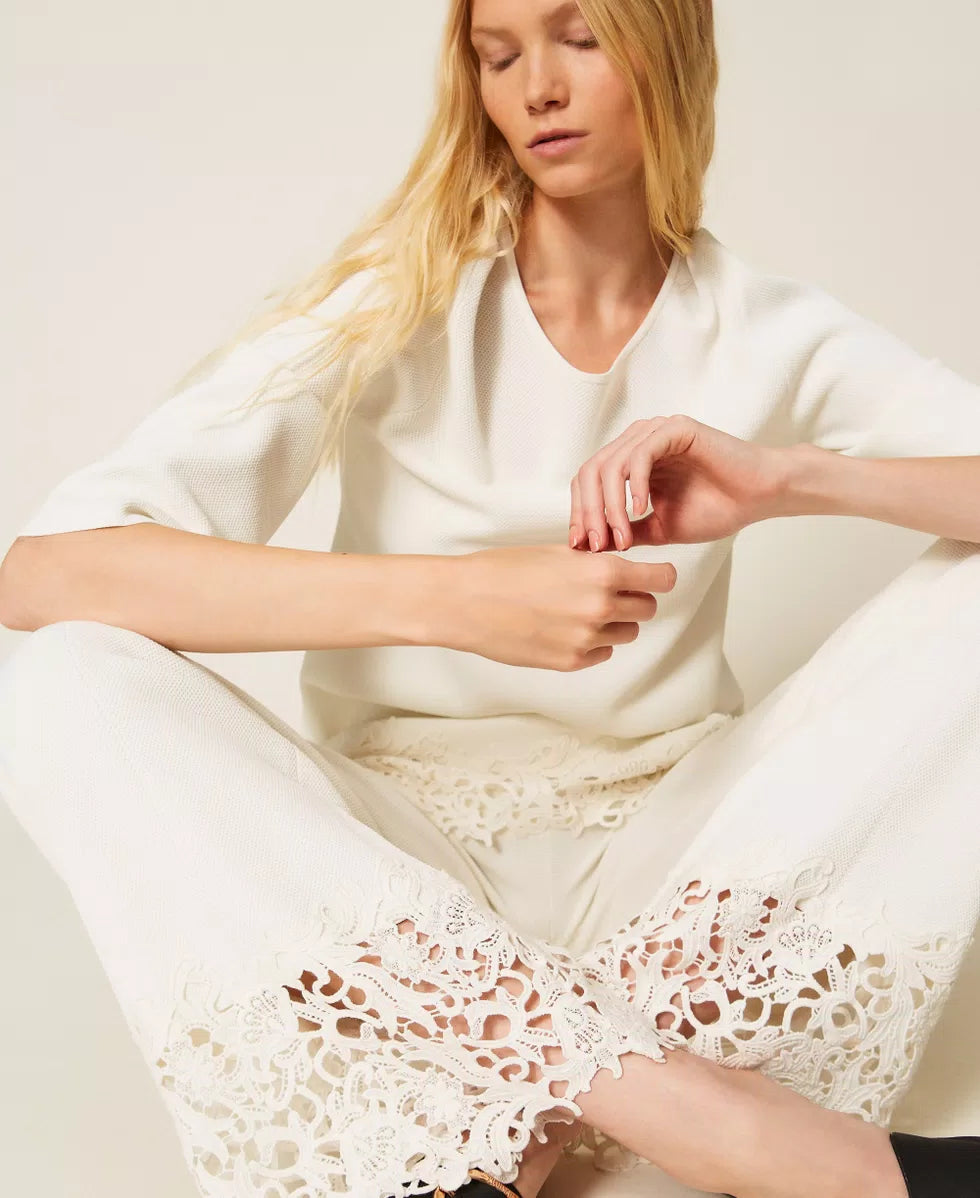 Pantaloni in maglia con pizzo | TWINSET - PMC Portici
