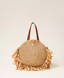 Borsa shopper tonda in rafia con frange | TWINSET - PMC Portici