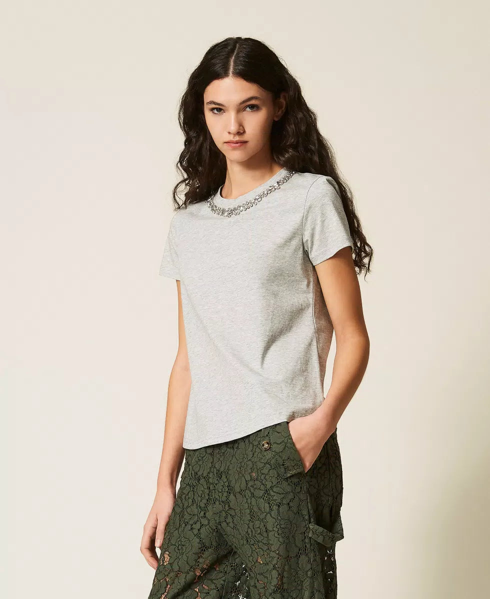 T-shirt fitted con ricamo di cabochon | TWINSET - PMC Portici