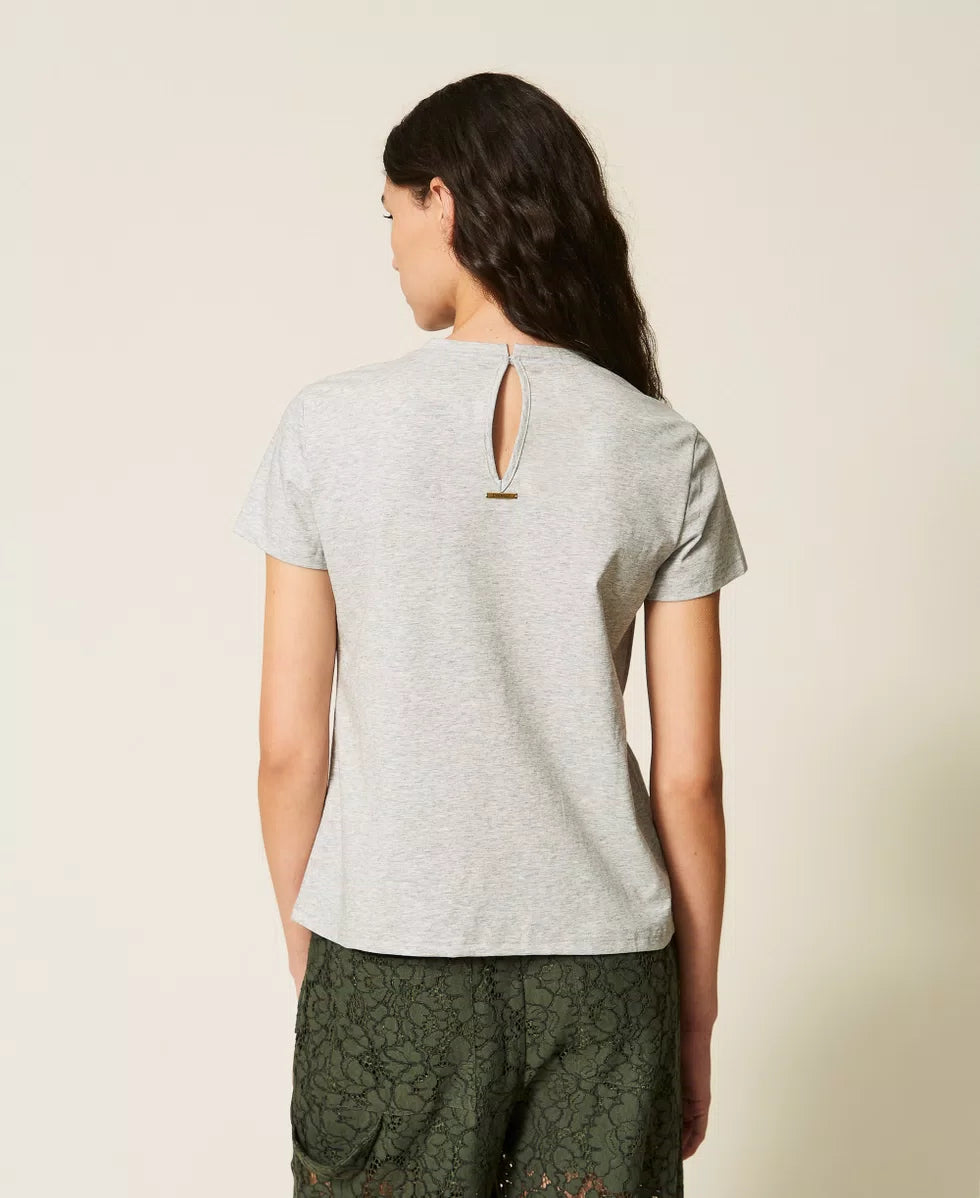 T-shirt fitted con ricamo di cabochon | TWINSET - PMC Portici