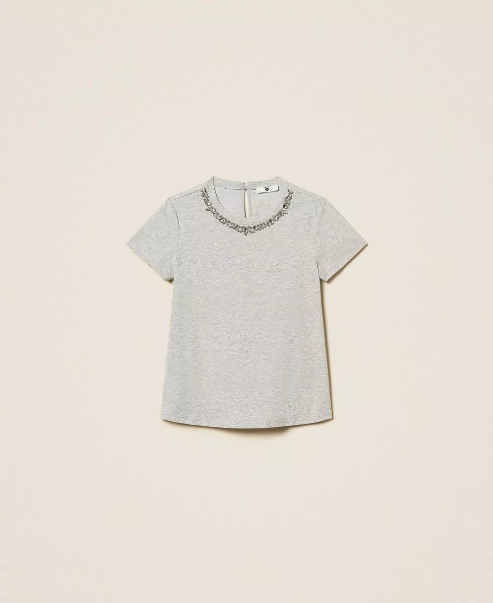 T-shirt fitted con ricamo di cabochon | TWINSET - PMC Portici
