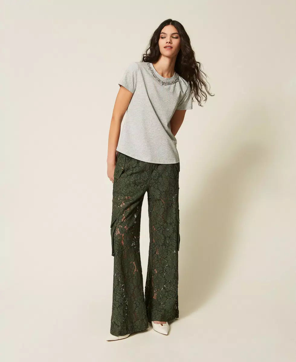 T-shirt fitted con ricamo di cabochon | TWINSET - PMC Portici