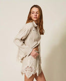 Camicia in misto lino jacquard con pizzo | TWINSET - PMC Portici