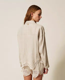 Camicia in misto lino jacquard con pizzo | TWINSET - PMC Portici