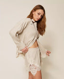 Shorts in misto lino jacquard con pizzo | TWINSET - PMC Portici

