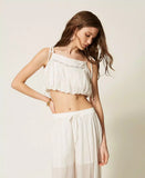 Top cropped in mussola con pizzo | TWINSET - PMC Portici