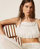 Top cropped in mussola con pizzo | TWINSET - PMC Portici