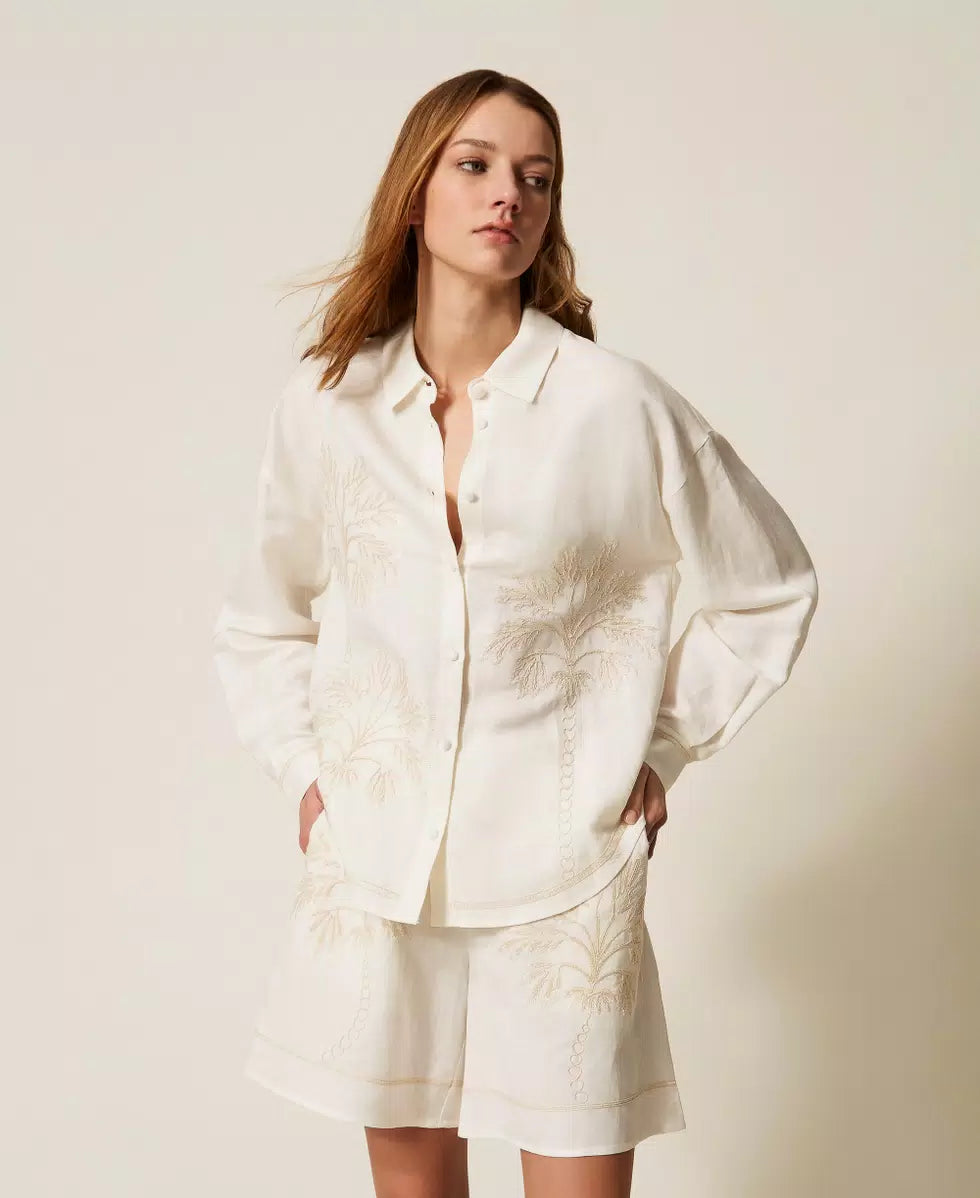 Camicia in misto lino con ricamo | TWINSET - PMC Portici