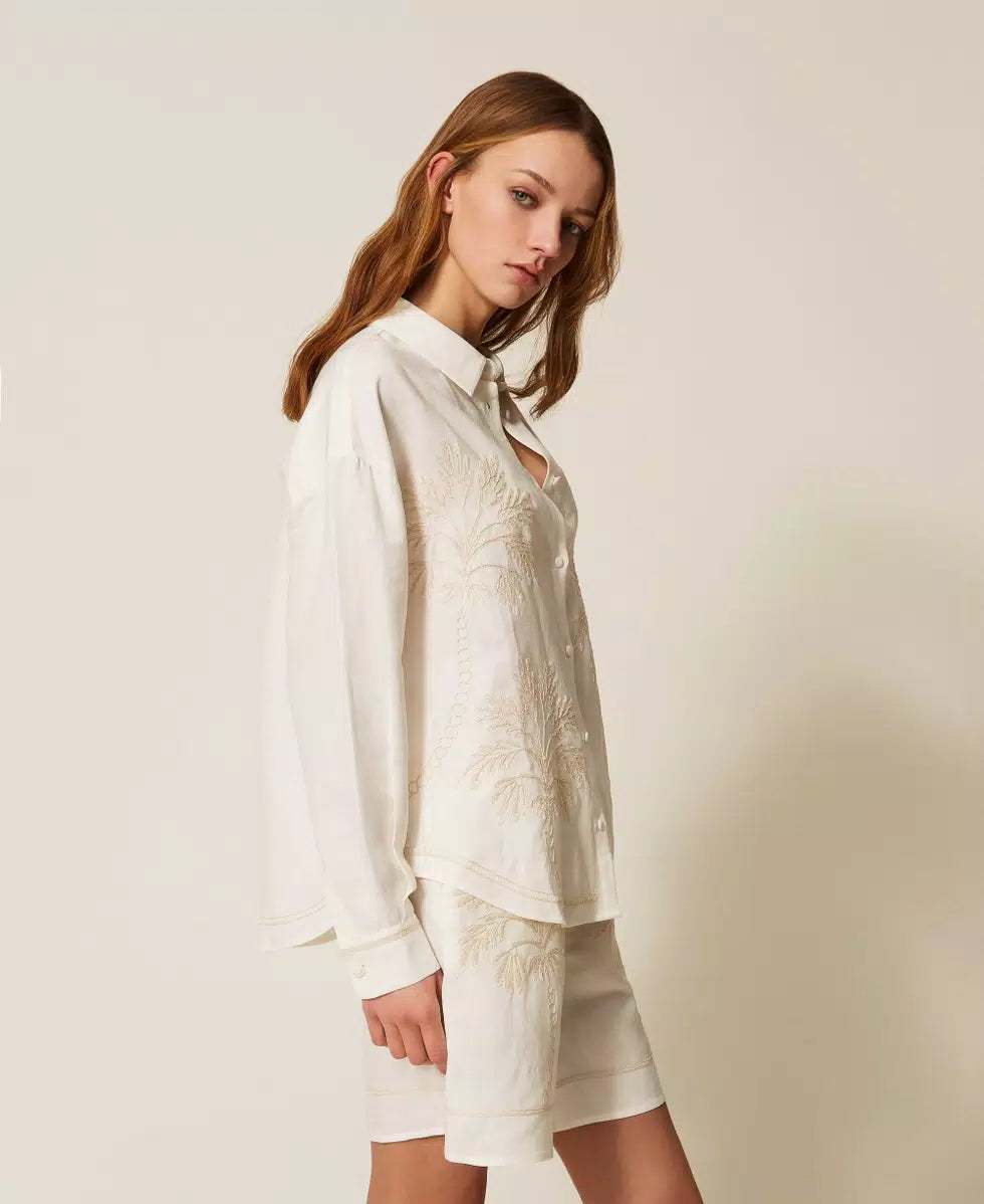 Camicia in misto lino con ricamo | TWINSET - PMC Portici