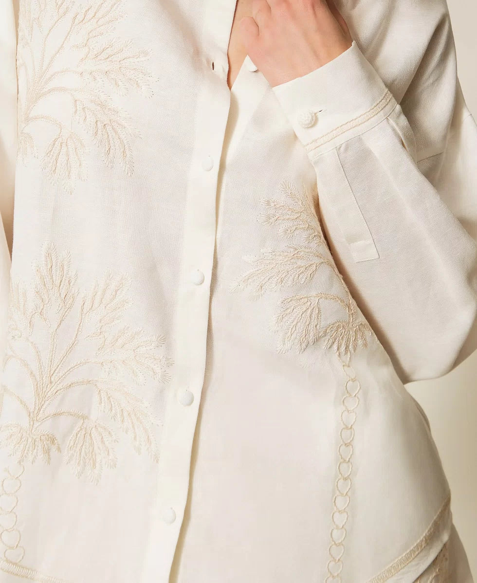 Camicia in misto lino con ricamo | TWINSET - PMC PorticiCamicia in misto lino con ricamo | TWINSET - PMC Portici