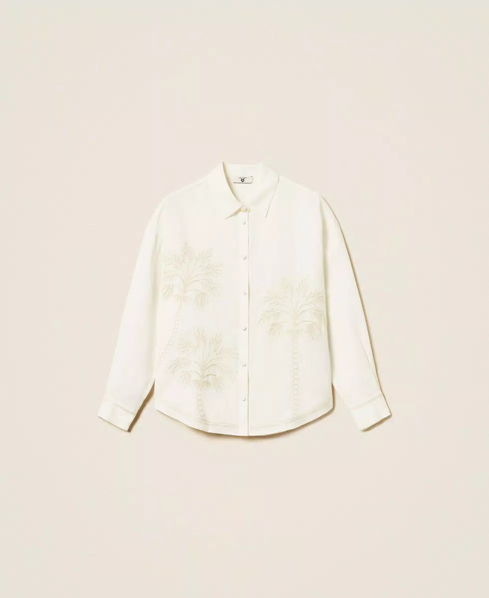 Camicia in misto lino con ricamo | TWINSET - PMC Portici