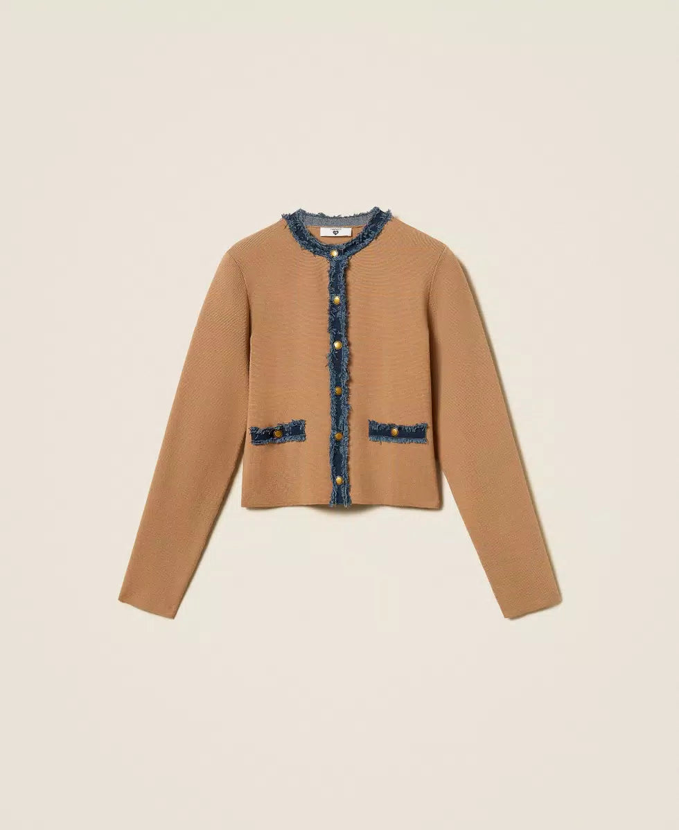 Cardigan fitted con passamaneria jeans | TWINSET - PMC Portici