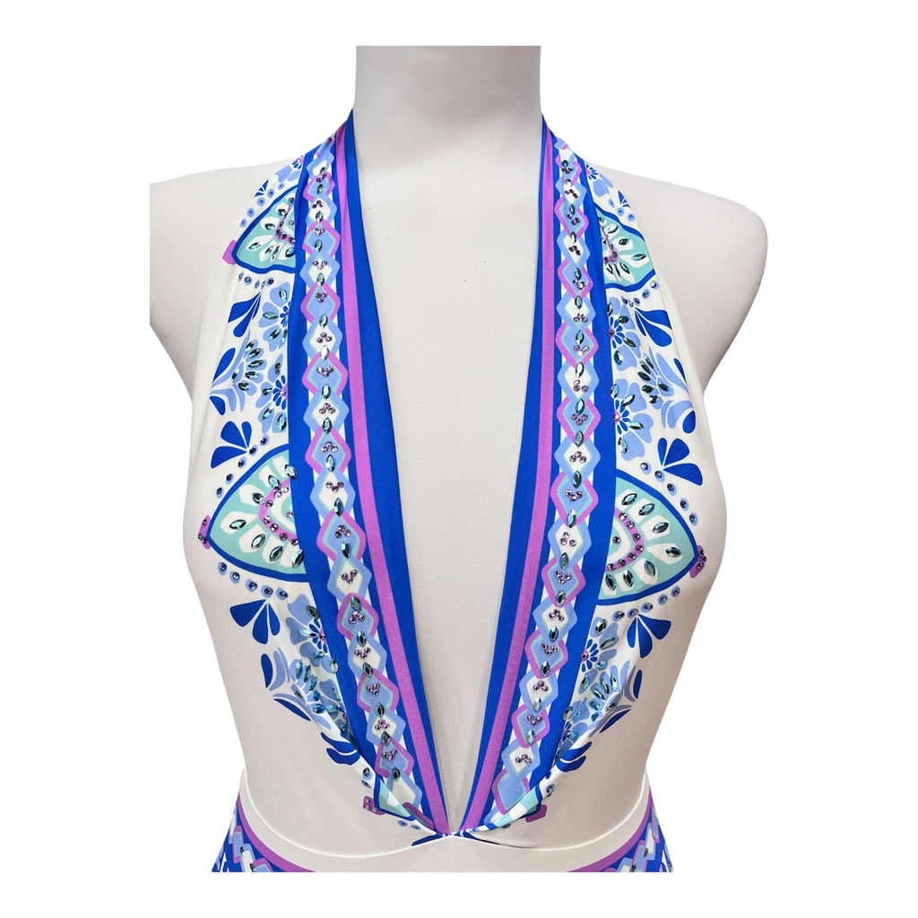 Costume intero stampa piazzata e strass