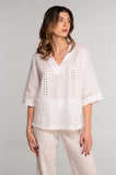 Blusa in puro lino manica 3/4 con macramè | Oscalito - PMC Portici

