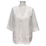 Blusa in puro lino manica 3/4 con macramè | Oscalito - PMC Portici