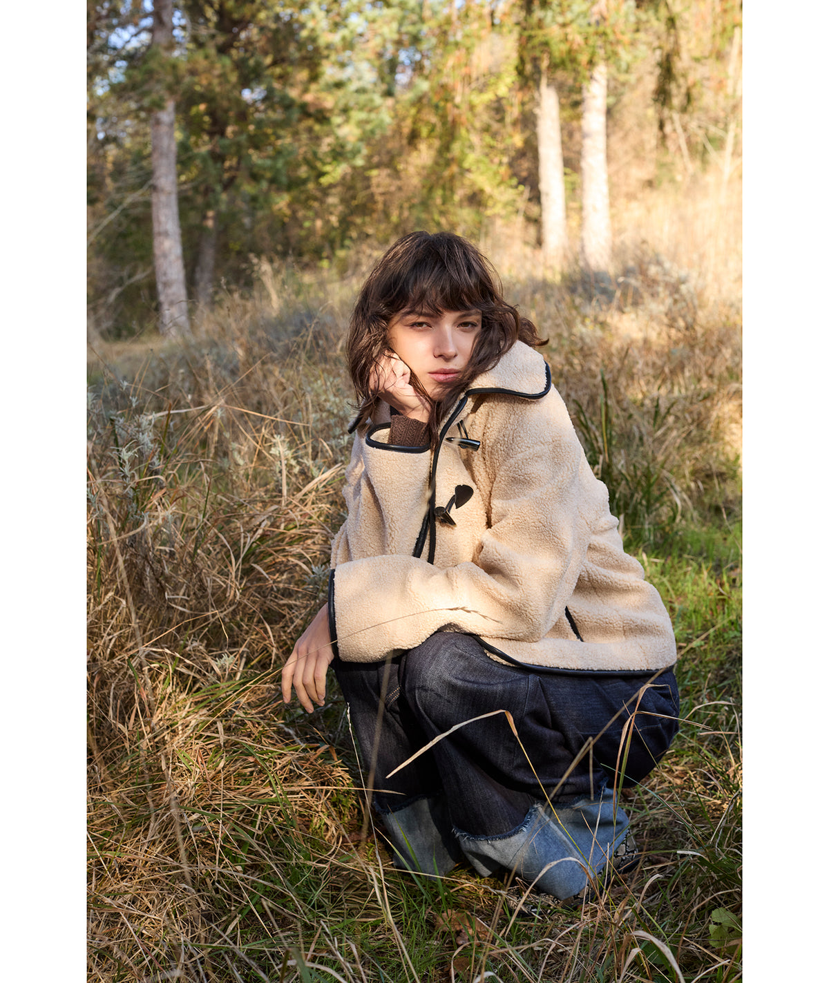 Caban in faux fur con alamari