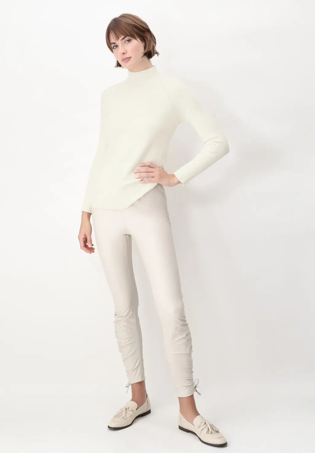 Leggings Skinny in Eco Pelle effetto Termico con Arricciature