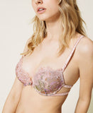 Completino push-up in tulle stampato con brasiliana