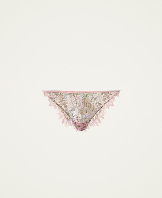 Completino push-up in tulle stampato con brasiliana