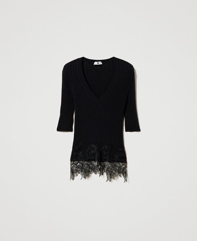 Maglia a costine con pizzo | TWINSET - PMC Portici
