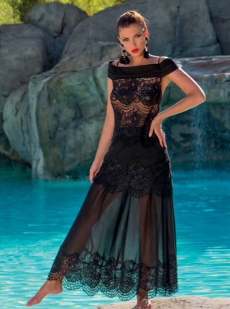 Gonna Lunga in Voile Piu' Top con Applicazioni di Macrame' di Cotton Club