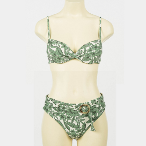Bikini con coppa stampa foglie